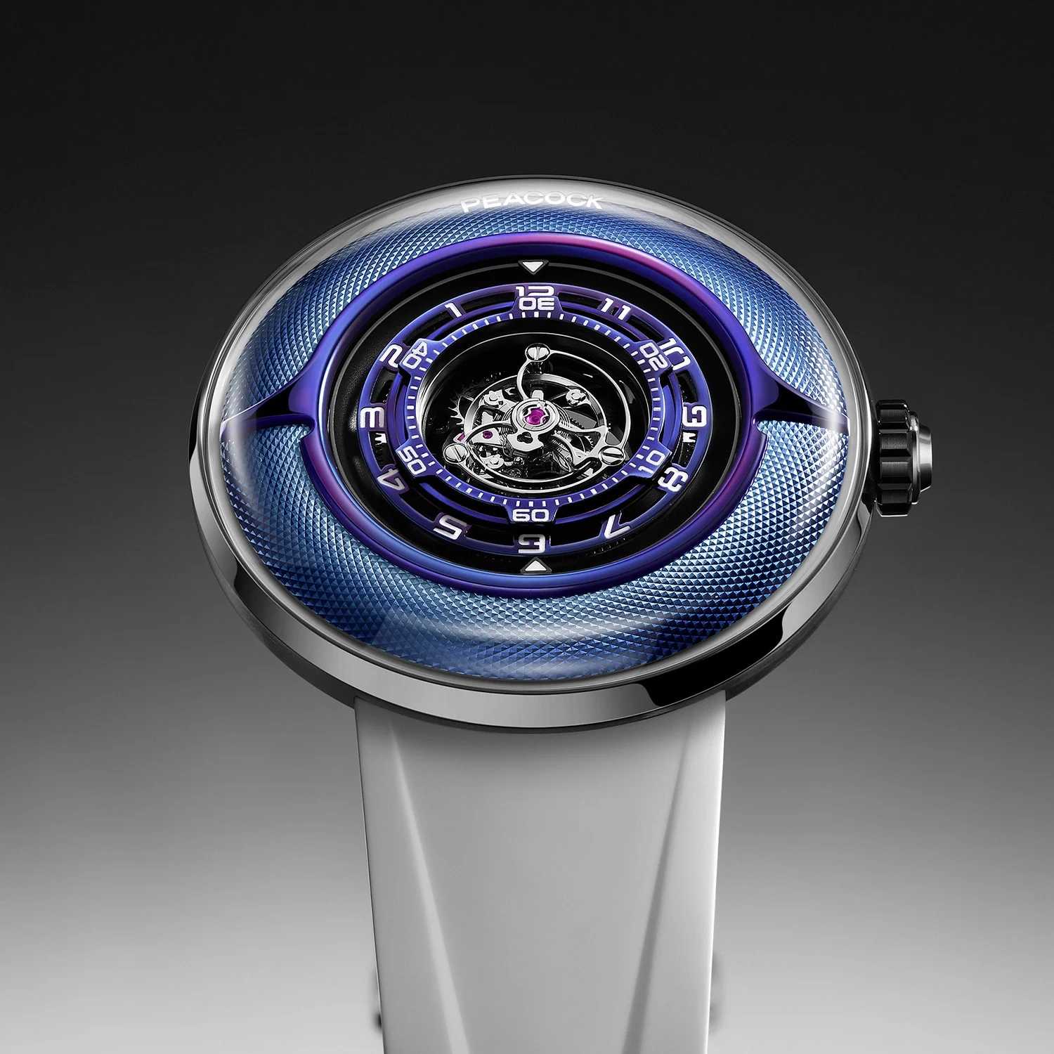 Peacock Black Hole III Curved Guilloche Central Tourbillon